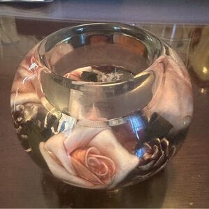 Brand New glass flower enclosed candle holder